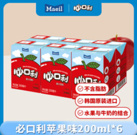 每日（27积分）必口利果汁饮料苹果味200ml*6盒 韩国进口小胖子